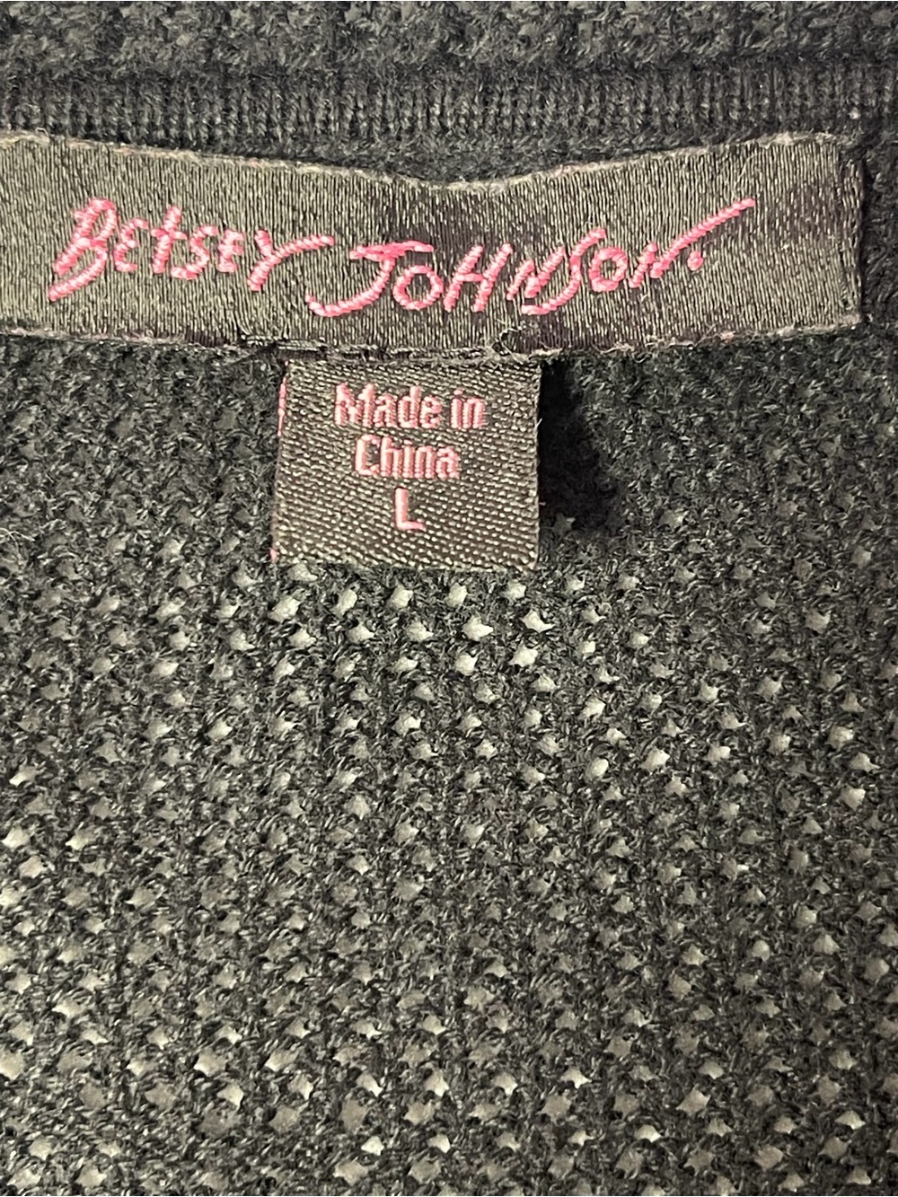 Vintage Betsey Johnson Black Floral Mesh Crochet Cropped Cardigan Size L Y2K - Picture 7 of 8